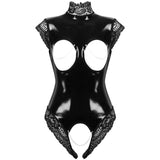 Erotic Fetish Bodys Suit Cupless Crotchless Teddy Femme Black Wetlook Pvc Latex Catsuit Gothic Women Porno Costume Sexy Lingerie