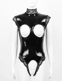 Erotic Fetish Bodys Suit Cupless Crotchless Teddy Femme Black Wetlook Pvc Latex Catsuit Gothic Women Porno Costume Sexy Lingerie