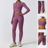 2/3 PCS Women's Seamless Breathable Quick Dry Stretch Yoga Set Zipper Coat U-shaped Bra Gym Workout Wear High Waist Leggings