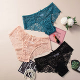 Fashion Sexy Panties Comfortable Briefs Exquisite Crotchless Shorts Solid Lingerie Sexy Lace Hollow Out Underwear Women