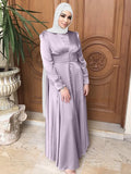 Beading Muslim Dress Fit and Flare Thick Satin Hijab Robe Islam Clothing Dubai Turkish Women Modesty Ramadan Party Abaya Kaftan