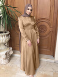 Beading Muslim Dress Fit and Flare Thick Satin Hijab Robe Islam Clothing Dubai Turkish Women Modesty Ramadan Party Abaya Kaftan