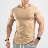 Gym T-shirt Men&#39;s Fitness Workout Cotton Shirt Male Bodybuilding Running Training Skinny Tee Tops Summer Casual Solid Clothing