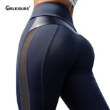 CHRLEISURE PU Leather Mesh Patchwork Leggings Women High Waist Sexy Fitness Pants Gym Push Up Workout Breathable Sports Leggings