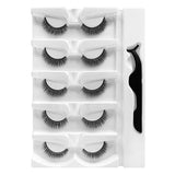 5 Pairs-Reusable Self-adhesive False Eyelashes with Tweezer Natural Waterproof Adhesive Tape Eye Lashes to Wear No Glue Needed