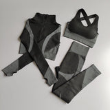 3 Piece Seamless Yoga Set Female Sport Gym Clothes Women Yoga Pants+Sports Bra+Full Zip Crop Top Long Sleeve Workout Clothing