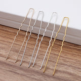 100 PCS 1x64mm Hair Sticks Gold/ Silver Plated U shape Hair Pins Needles Setting DIY Accessories For Jewelry Making