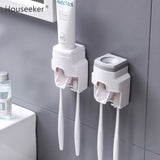 Creative Toothpaste Dispenser Bathroom Accessories Organizer Wall Mounted Couple Toothbrush Holder Plastic Toothpaste Squeezer