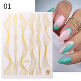 3D Lines Nail Stickers Holographic Silver Rose Gold Metal Stripe Letters Decals Curve Gel Nails Art Sliders Manicure Decor