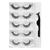 5 Pairs-Reusable Self-adhesive False Eyelashes with Tweezer Natural Waterproof Adhesive Tape Eye Lashes to Wear No Glue Needed