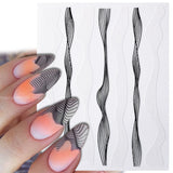 3D Lines Nail Stickers Holographic Silver Rose Gold Metal Stripe Letters Decals Curve Gel Nails Art Sliders Manicure Decor