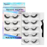 5 Pairs-Reusable Self-adhesive False Eyelashes with Tweezer Natural Waterproof Adhesive Tape Eye Lashes to Wear No Glue Needed