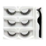 3 Pairs-Reusable Self-adhesive False Eyelashes with Tweezer Waterproof Adhesive Tape Eye Lashes to Wear No Glue Needed Natural