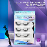 5 Pairs-Reusable Self-adhesive False Eyelashes with Tweezer Natural Waterproof Adhesive Tape Eye Lashes to Wear No Glue Needed