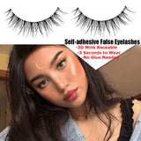 1Pair Self-adhesive False Eyelashes 3 Seconds to Wear No Glue Needed Faux Mink Lashes Extension Curly Thick Wispy Eyelash Makeup