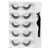 5 Pairs-Reusable Self-adhesive False Eyelashes with Tweezer Natural Waterproof Adhesive Tape Eye Lashes to Wear No Glue Needed