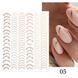 3D Lines Nail Stickers Holographic Silver Rose Gold Metal Stripe Letters Decals Curve Gel Nails Art Sliders Manicure Decor