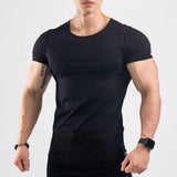 Gym T-shirt Men&#39;s Fitness Workout Cotton Shirt Male Bodybuilding Running Training Skinny Tee Tops Summer Casual Solid Clothing