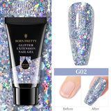 BORN PRETTY 30/20ml Glitter Acrylic Gel Finger Extension Silver Pink Extension Gel Soak Off Nail Art Gel Varnish