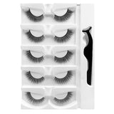 5 Pairs-Reusable Self-adhesive False Eyelashes with Tweezer Natural Waterproof Adhesive Tape Eye Lashes to Wear No Glue Needed