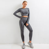 Women Seamless Fitness Yoga Suit 3pcs Gym Clothing Long Sleeve Top Bra High Waist Running Legging Workout Wear Pants Sports set