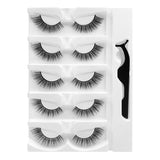 5 Pairs-Reusable Self-adhesive False Eyelashes with Tweezer Natural Waterproof Adhesive Tape Eye Lashes to Wear No Glue Needed