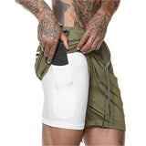 Men&#39;s Casual Shorts 2 in 1 Running Shorts Quick Drying Sport Shorts Gyms Fitness Bodybuilding Workout Built-in Pockets Short Men