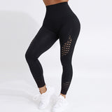 NORMOV Women High Waist Hollow Yoga Leggings Seamless Stretch Sexy Push Up Leggins Fitness Exercise Breathable Workout Leggings