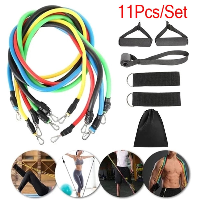 11Pcs/Set Upgrade Natural Rubber Latex Fitness Tubes Resistance Bands, Workout  Exercise Yoga Sport Gym Elastic Training Rope Pull String 