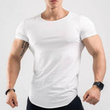 Gym T-shirt Men&#39;s Fitness Workout Cotton Shirt Male Bodybuilding Running Training Skinny Tee Tops Summer Casual Solid Clothing