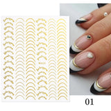 3D Lines Nail Stickers Holographic Silver Rose Gold Metal Stripe Letters Decals Curve Gel Nails Art Sliders Manicure Decor