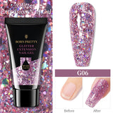 BORN PRETTY 30/20ml Glitter Acrylic Gel Finger Extension Silver Pink Extension Gel Soak Off Nail Art Gel Varnish