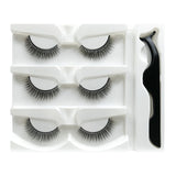 3 Pairs-Reusable Self-adhesive False Eyelashes with Tweezer Waterproof Adhesive Tape Eye Lashes to Wear No Glue Needed Natural