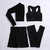 2/3/4PCS Seamless Women Yoga Set Workout Sportswear Gym Clothing Fitness Long Sleeve Crop Top High Waist Leggings Sports Suits