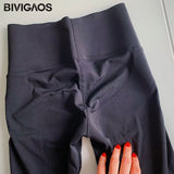 BIVIGAOS Micro Pressure Sharkskin Leggings Women Black Fitness Shaping Hip Lifting Leggings Skinny Slim Sport Workout Leggings