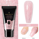 BORN PRETTY 30/20ml Glitter Acrylic Gel Finger Extension Silver Pink Extension Gel Soak Off Nail Art Gel Varnish