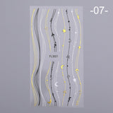 3D Lines Nail Stickers Holographic Silver Rose Gold Metal Stripe Letters Decals Curve Gel Nails Art Sliders Manicure Decor