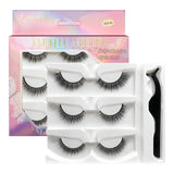 3 Pairs-Reusable Self-adhesive False Eyelashes with Tweezer Waterproof Adhesive Tape Eye Lashes to Wear No Glue Needed Natural