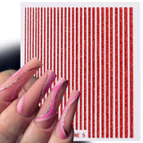 3D Lines Nail Stickers Holographic Silver Rose Gold Metal Stripe Letters Decals Curve Gel Nails Art Sliders Manicure Decor