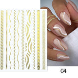 3D Lines Nail Stickers Holographic Silver Rose Gold Metal Stripe Letters Decals Curve Gel Nails Art Sliders Manicure Decor