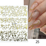 3D Lines Nail Stickers Holographic Silver Rose Gold Metal Stripe Letters Decals Curve Gel Nails Art Sliders Manicure Decor