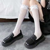 Cute Bow Lace Top Thigh High Stockings Elastic Women Hollow Out Fishnet Over Knee Bowknot Anime Cosplay Hosiery Sexy Lingerie