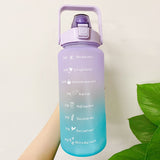 2L Large Capacity Water Bottle With Bounce Cover Time Scale Reminder Frosted Cup With Cute Stickers For Outdoor Sports Fitness