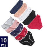 10Pcs/set Cotton Panties Women Sexy Floral Lace Panty Underwear Lingerie Solid Color Female Underpants Intimates Lady 2021 New