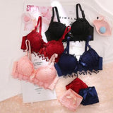 7 Colors Women Push Up Lingerie Bra and Panties Lace Wireless Bra Briefs Sexy Bra Top Female Seamless Plus Size Underwear Set