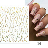 3D Lines Nail Stickers Holographic Silver Rose Gold Metal Stripe Letters Decals Curve Gel Nails Art Sliders Manicure Decor