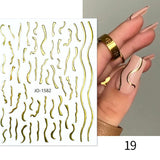 3D Lines Nail Stickers Holographic Silver Rose Gold Metal Stripe Letters Decals Curve Gel Nails Art Sliders Manicure Decor