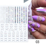 3D Lines Nail Stickers Holographic Silver Rose Gold Metal Stripe Letters Decals Curve Gel Nails Art Sliders Manicure Decor