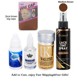 38ml Waterproof Lace Front Wig Glue Super Liquid Adhesive Hair Glue For Lace Wig + Remover + Wax Stick For Wig + Lace Tint Spray