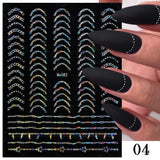 3D Lines Nail Stickers Holographic Silver Rose Gold Metal Stripe Letters Decals Curve Gel Nails Art Sliders Manicure Decor